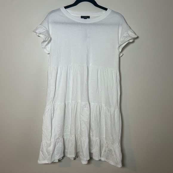NWT J.Crew RE-IMAGINED Tiered Midi Dress White Ruffle Sleeve 100% Cotton Size S - Picture 1 of 6